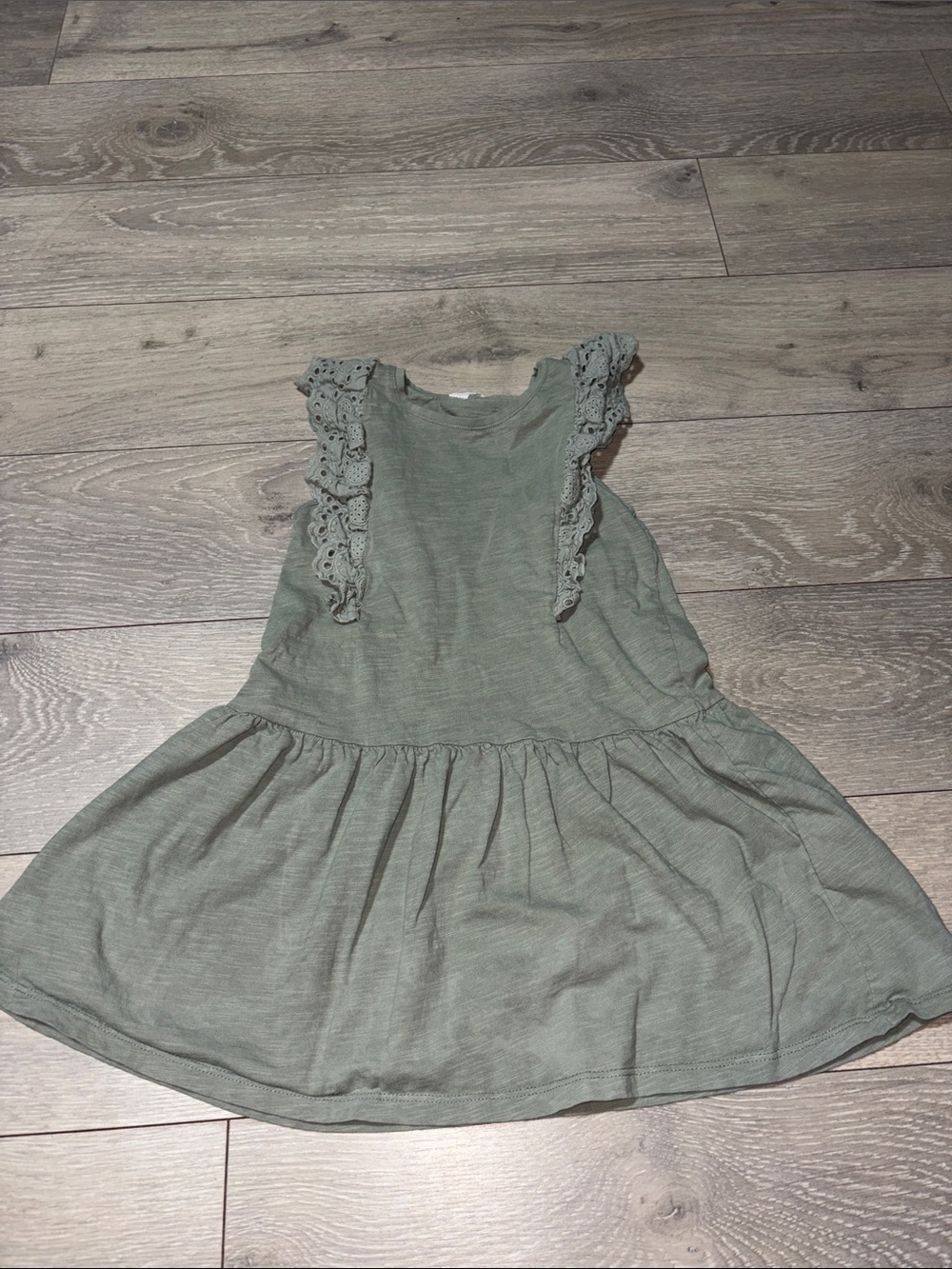 H&M Girls Olive Green Ruffle Sleeve Casual Dress